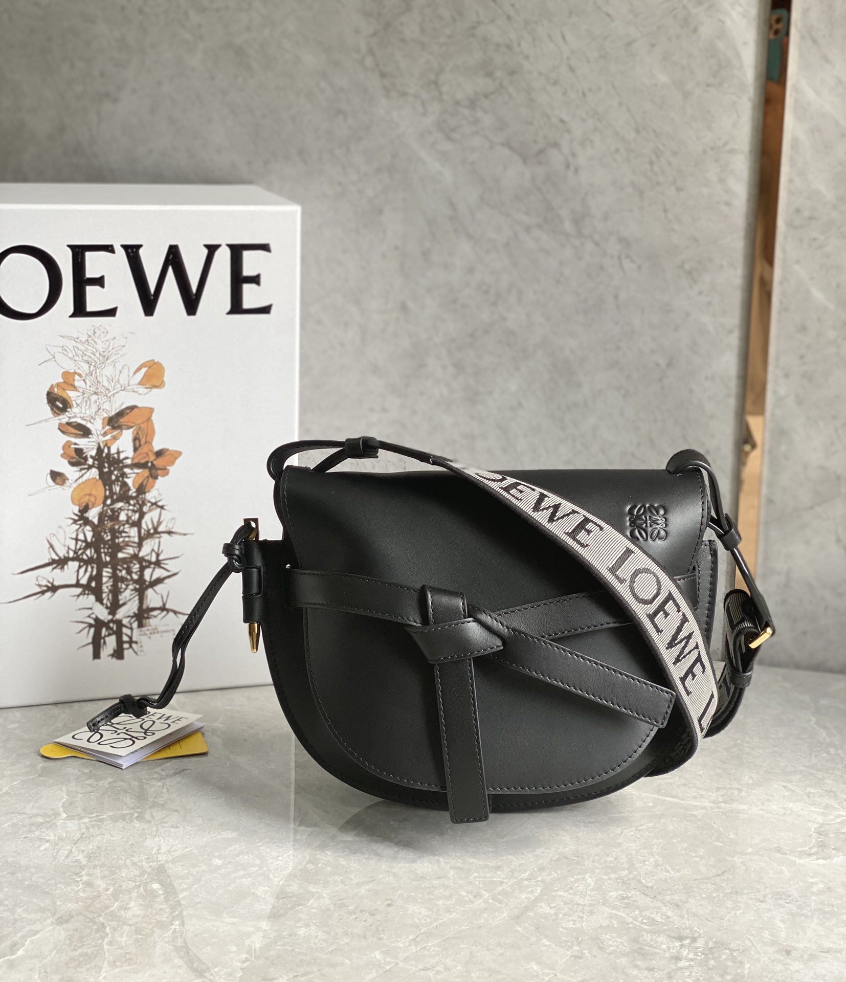 Loewe Small Gate Dual Bag in Soft Calfskin and Jacquard Black